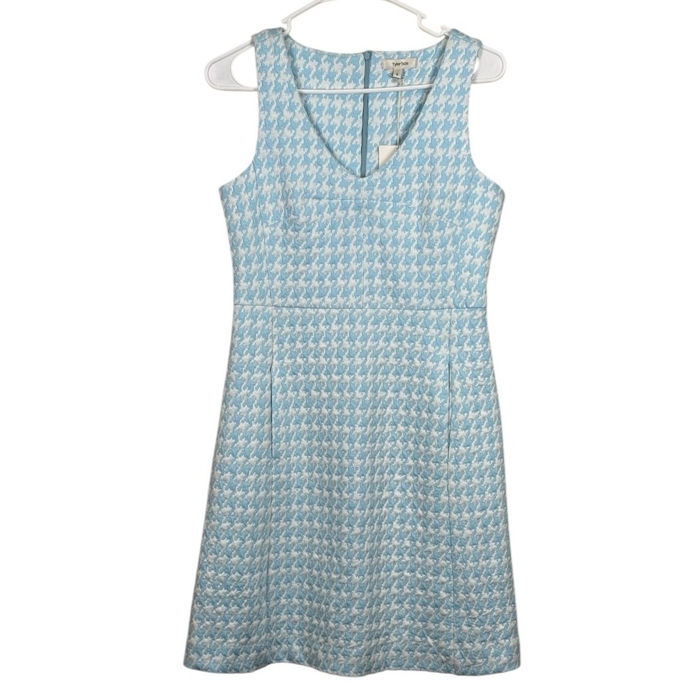 Tyler Boe Womens Kennedy Dress Sz S in Crystal Blue/White Houndstooth - NWT